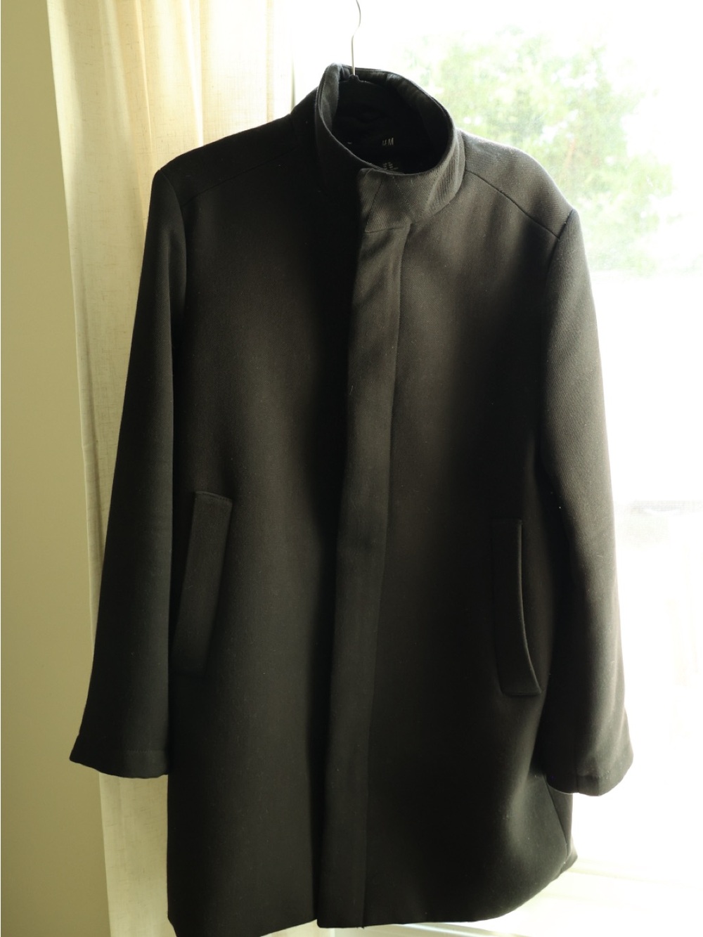 H&M Black Stand Collar Trench Coat